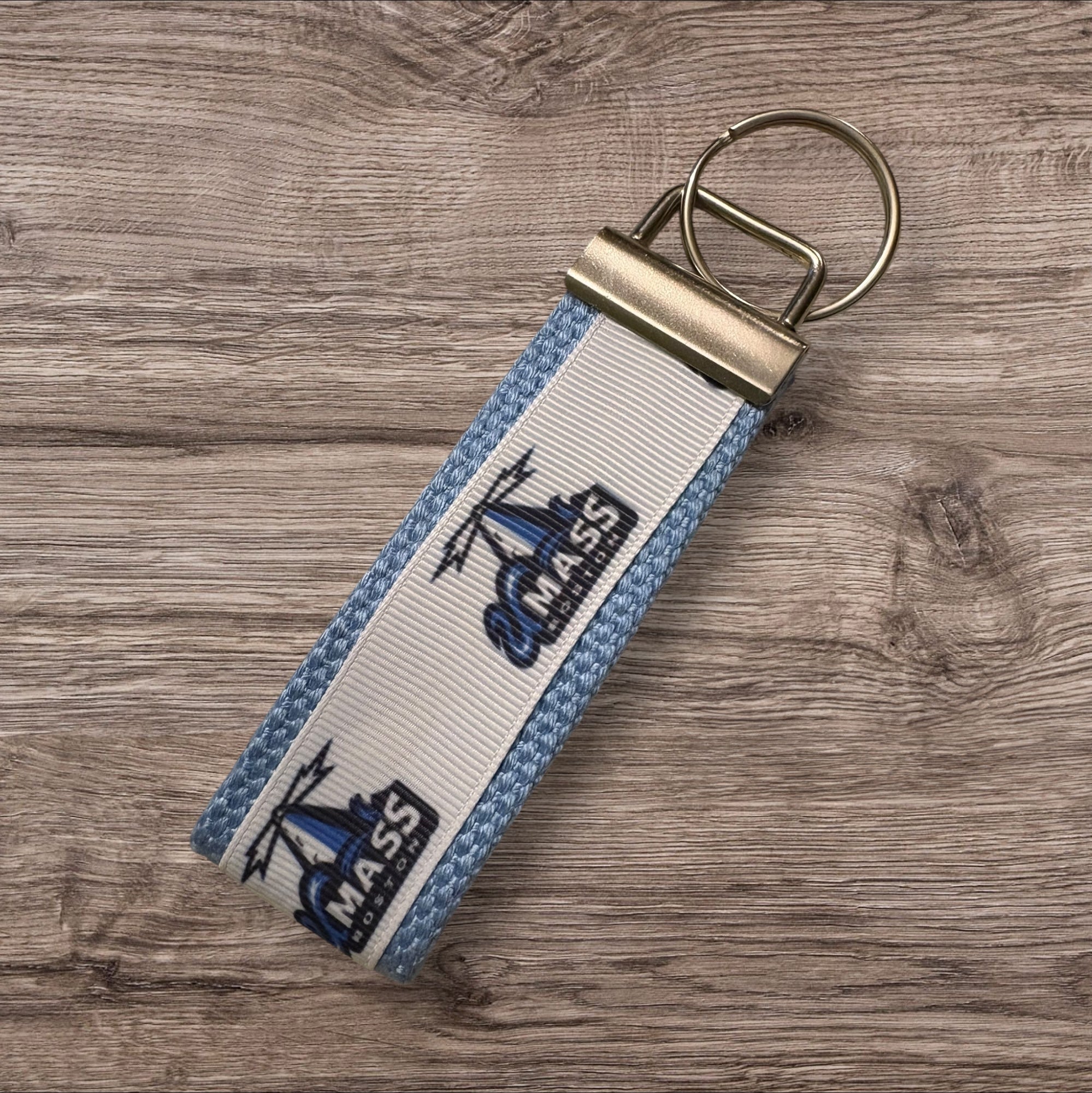 Personalized College / University   inspired Key Fob  or  Wristlet UMass - Boston  - 2 sizes available  ** Free Embroidery Available**