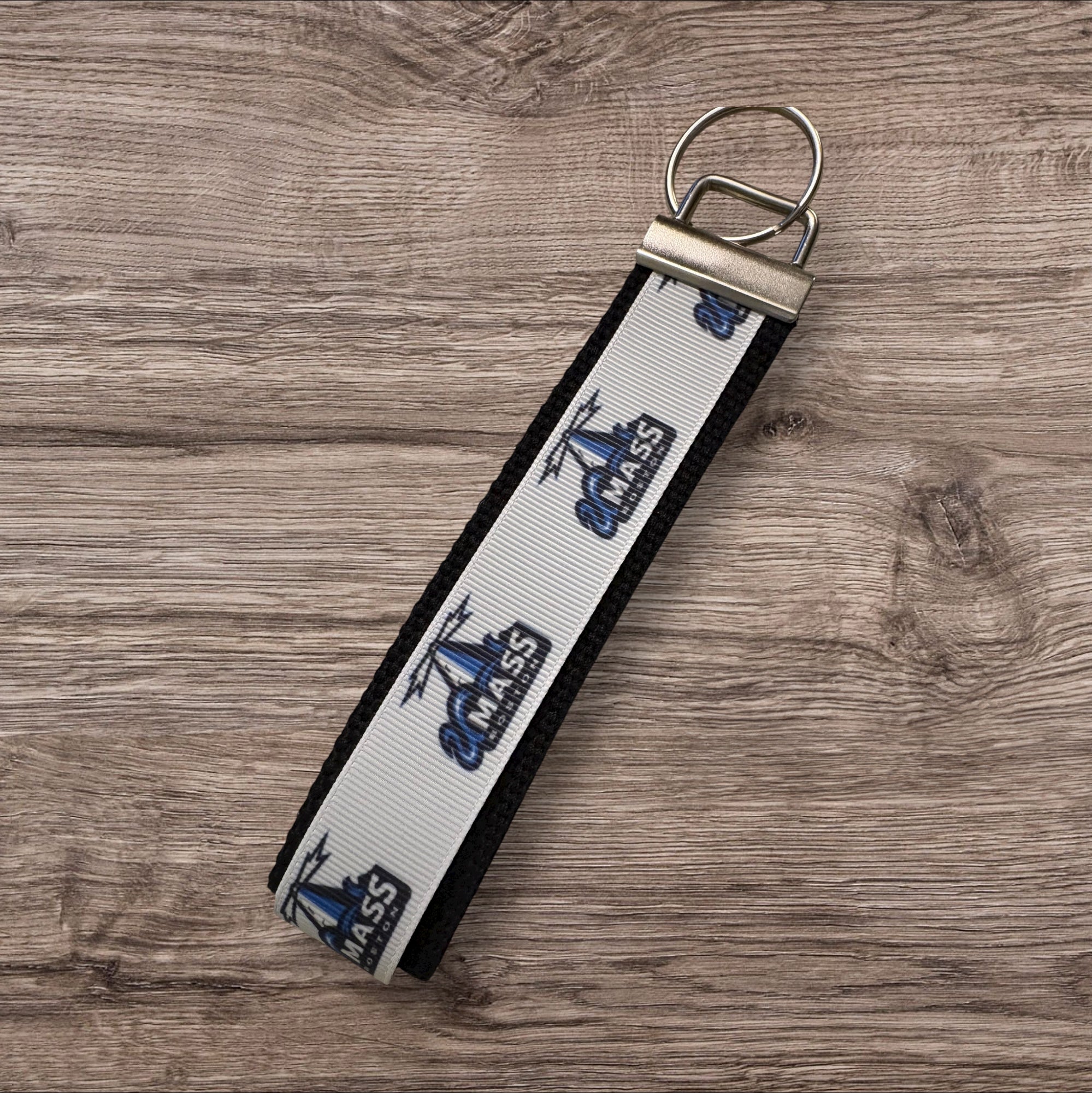Personalized College / University   inspired Key Fob  or  Wristlet UMass - Boston  - 2 sizes available  ** Free Embroidery Available**