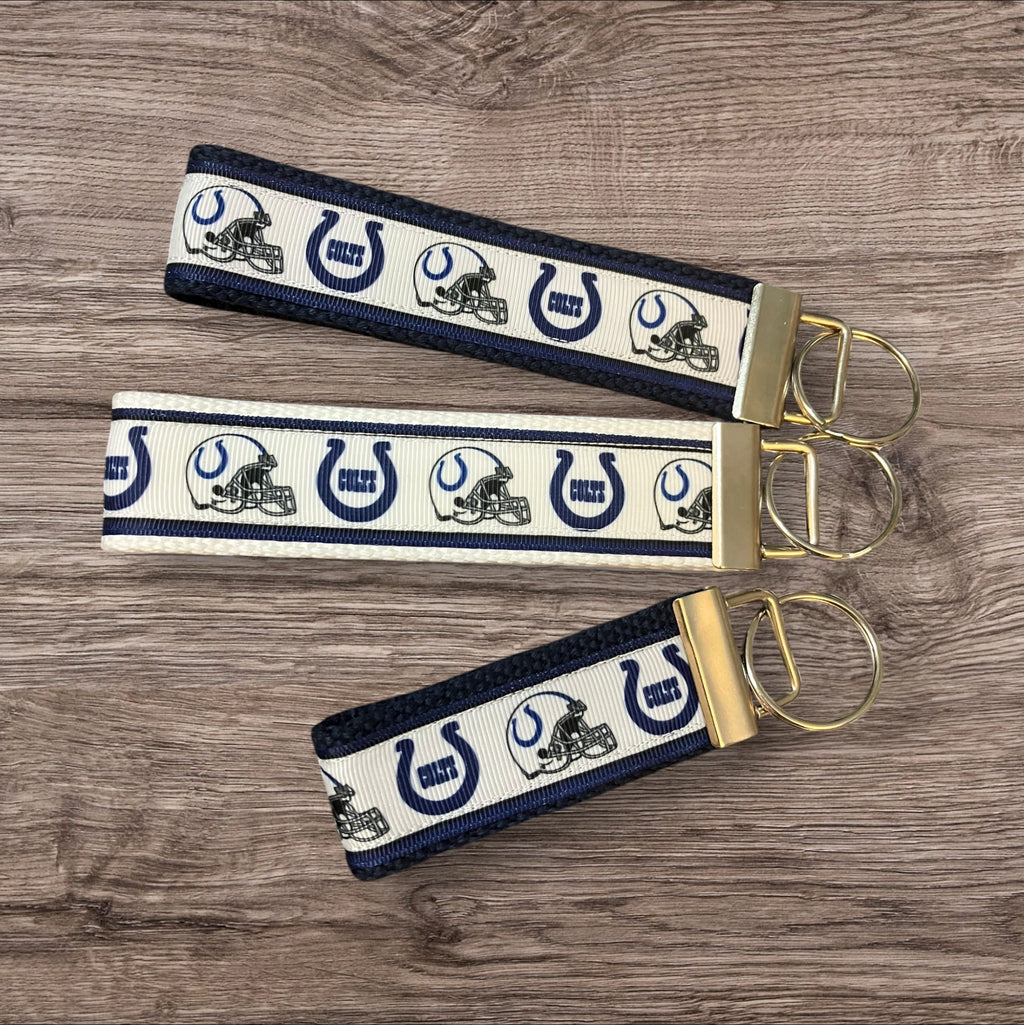 Indianapolis Colts inspired Personalized  Key Fob wristlet  - 2 sizes available   FREE  personalization embroidery -  Football