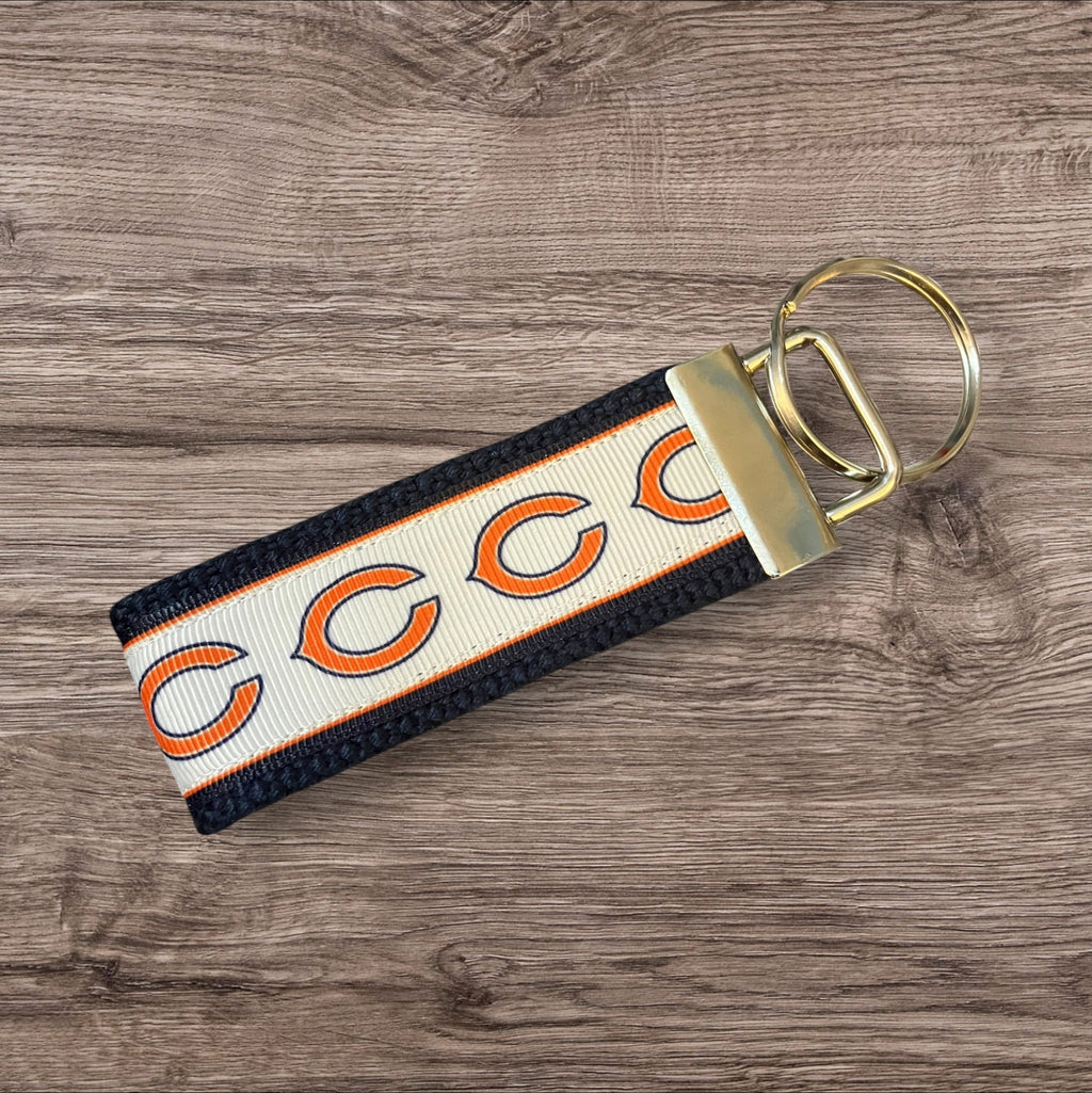 Chicago Bears inspired Personalized  Key Fob wristlet  - 2 sizes available   FREE  personalization embroidery -  Football
