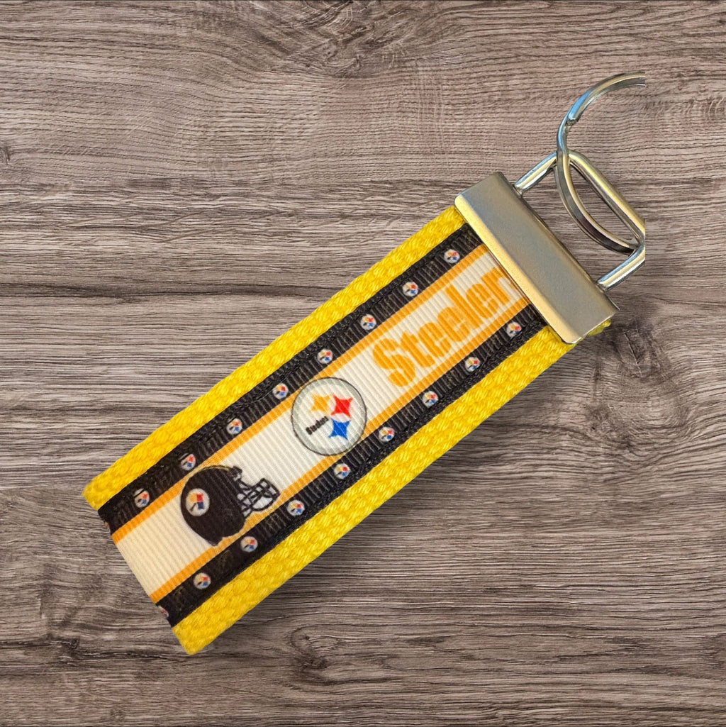 Pittsburgh Steelers inspired Personalized  Key Fob wristlet  - 2 sizes available   FREE  personalization embroidery -  Football