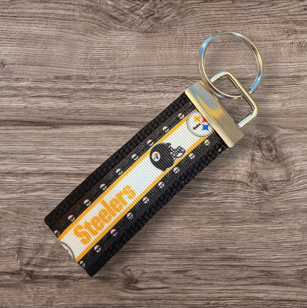 Pittsburgh Steelers inspired Personalized  Key Fob wristlet  - 2 sizes available   FREE  personalization embroidery -  Football