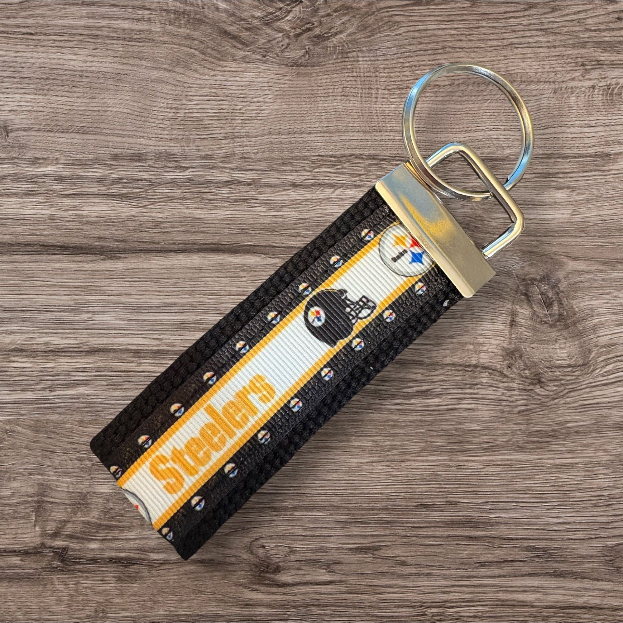 Pittsburgh Steelers inspired Personalized  Key Fob wristlet  - 2 sizes available   FREE  personalization embroidery -  Football