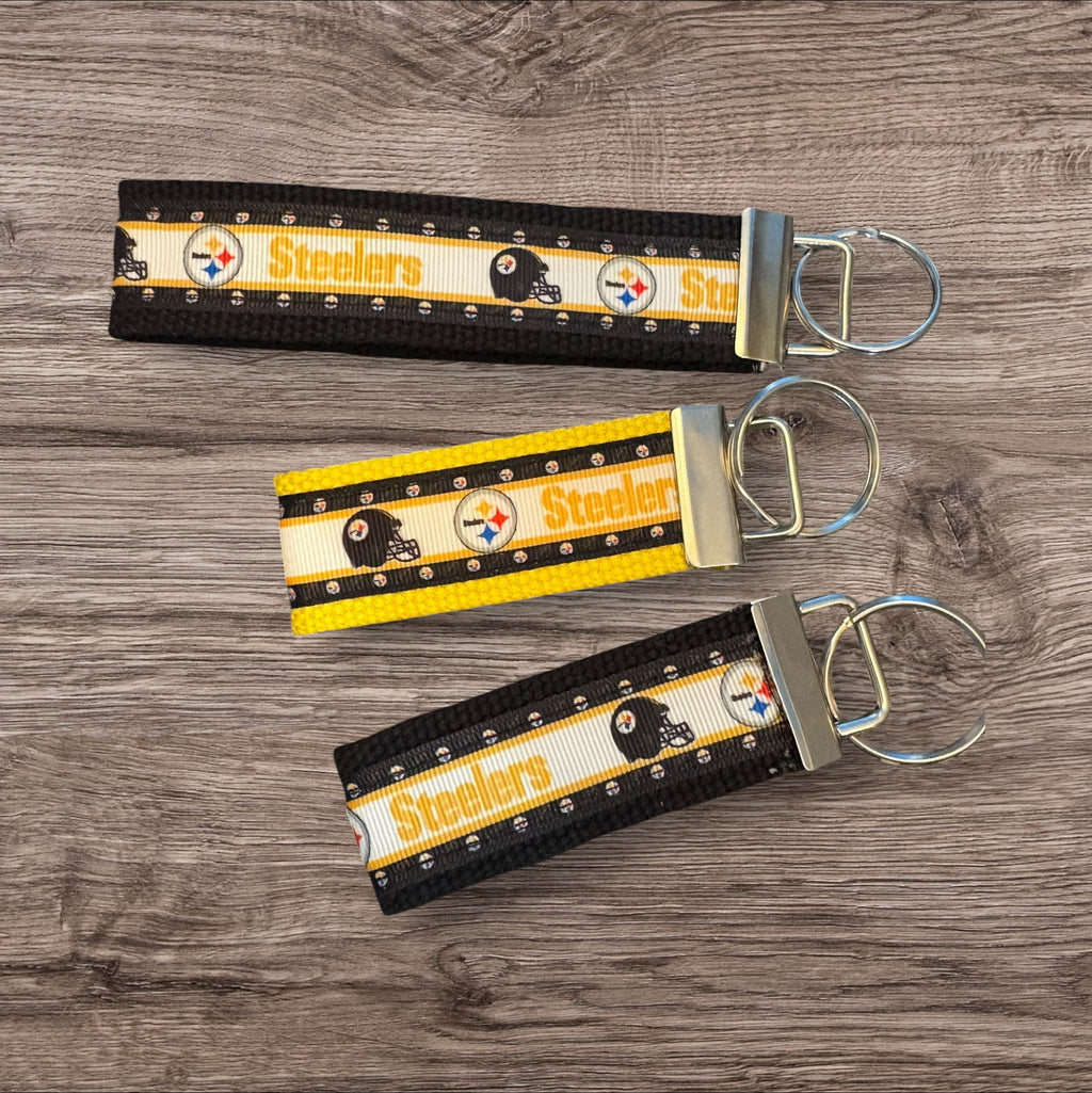 Pittsburgh Steelers inspired Personalized  Key Fob wristlet  - 2 sizes available   FREE  personalization embroidery -  Football