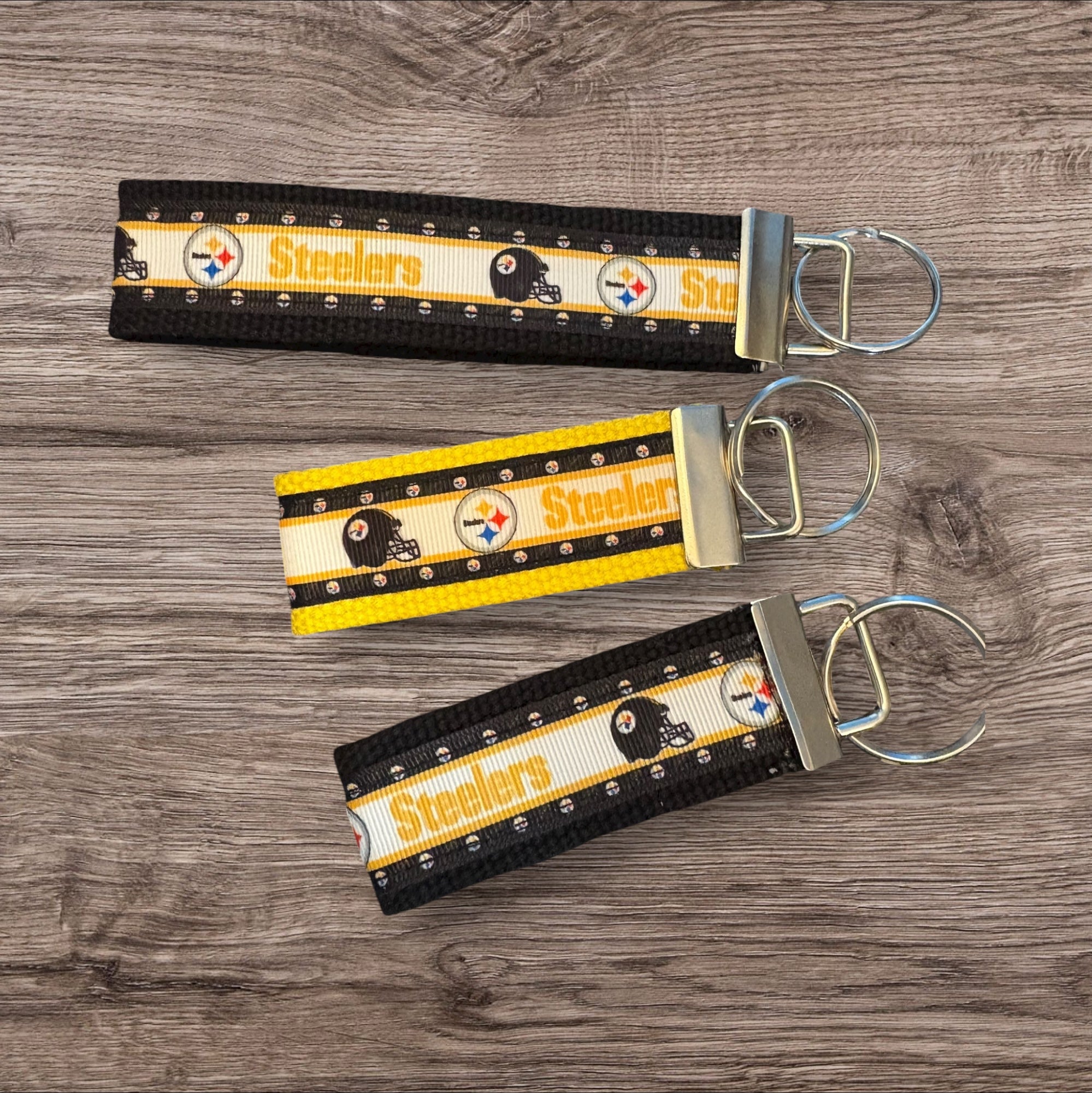 Pittsburgh Steelers inspired Personalized  Key Fob wristlet  - 2 sizes available   FREE  personalization embroidery -  Football