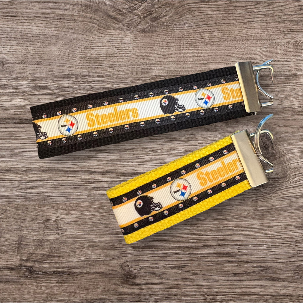 Pittsburgh Steelers inspired Personalized  Key Fob wristlet  - 2 sizes available   FREE  personalization embroidery -  Football