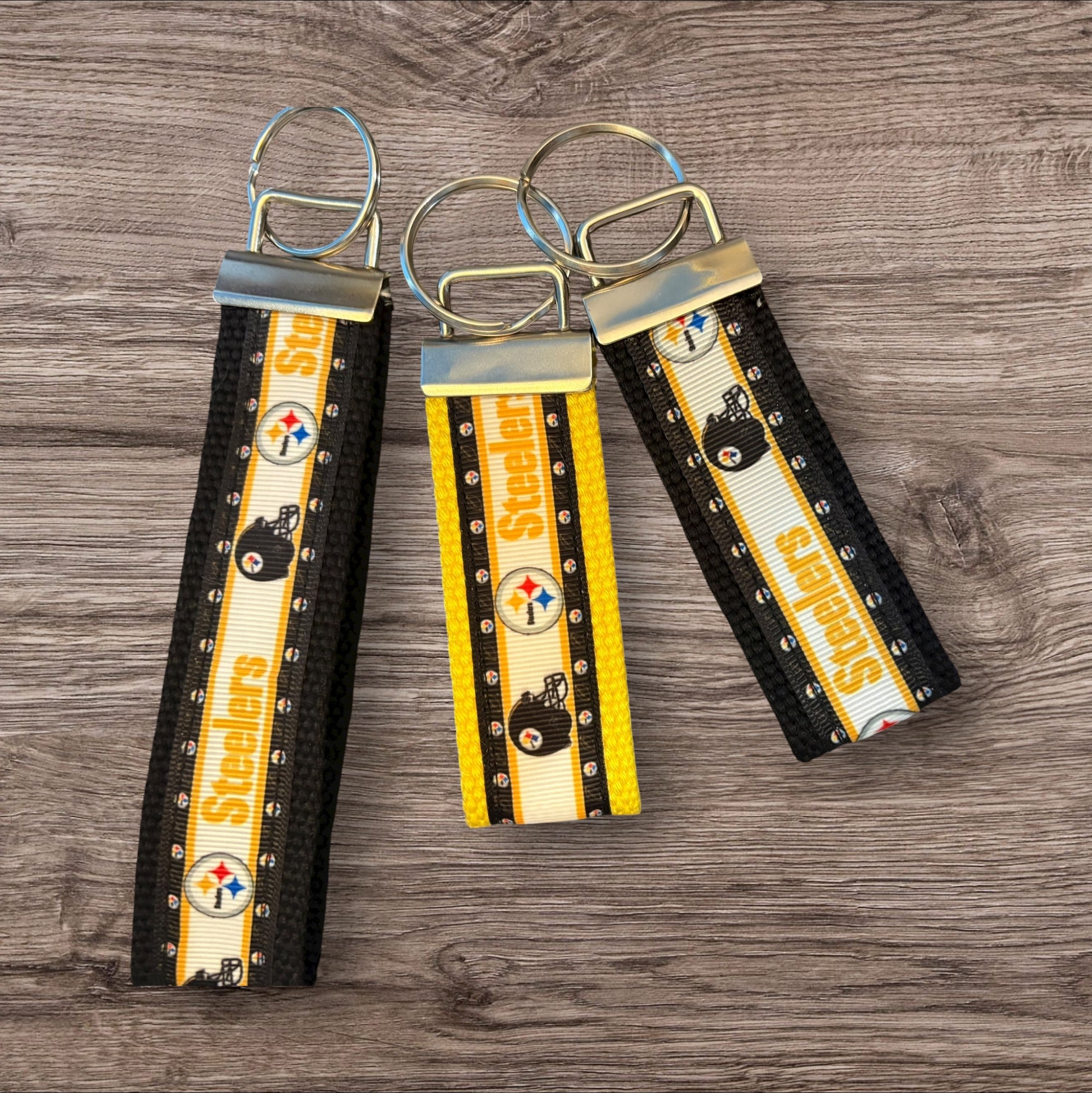 Pittsburgh Steelers inspired Personalized  Key Fob wristlet  - 2 sizes available   FREE  personalization embroidery -  Football