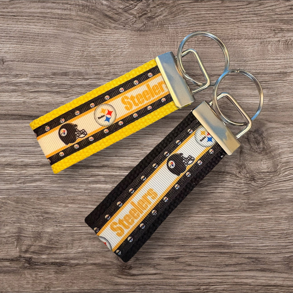 Pittsburgh Steelers inspired Personalized  Key Fob wristlet  - 2 sizes available   FREE  personalization embroidery -  Football