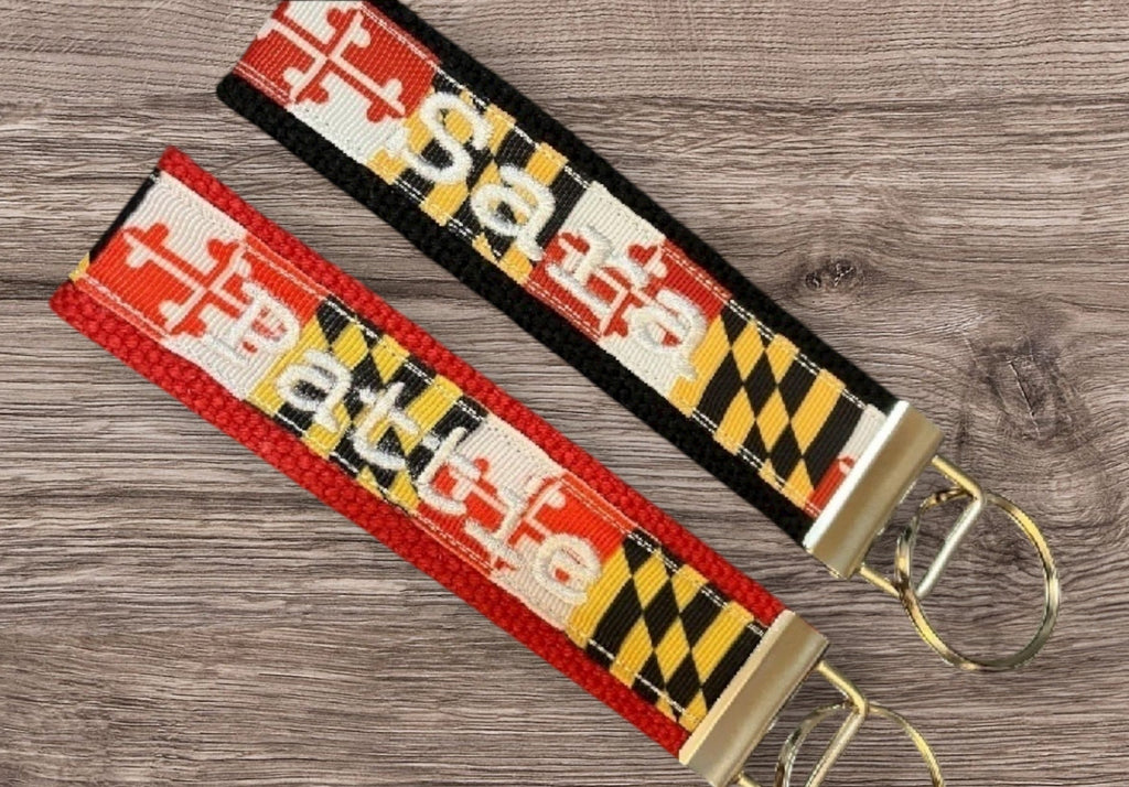 Personalized Maryland Flag Key Fob or Wristlet - 2 sizes available ** Free Embroidery Available**