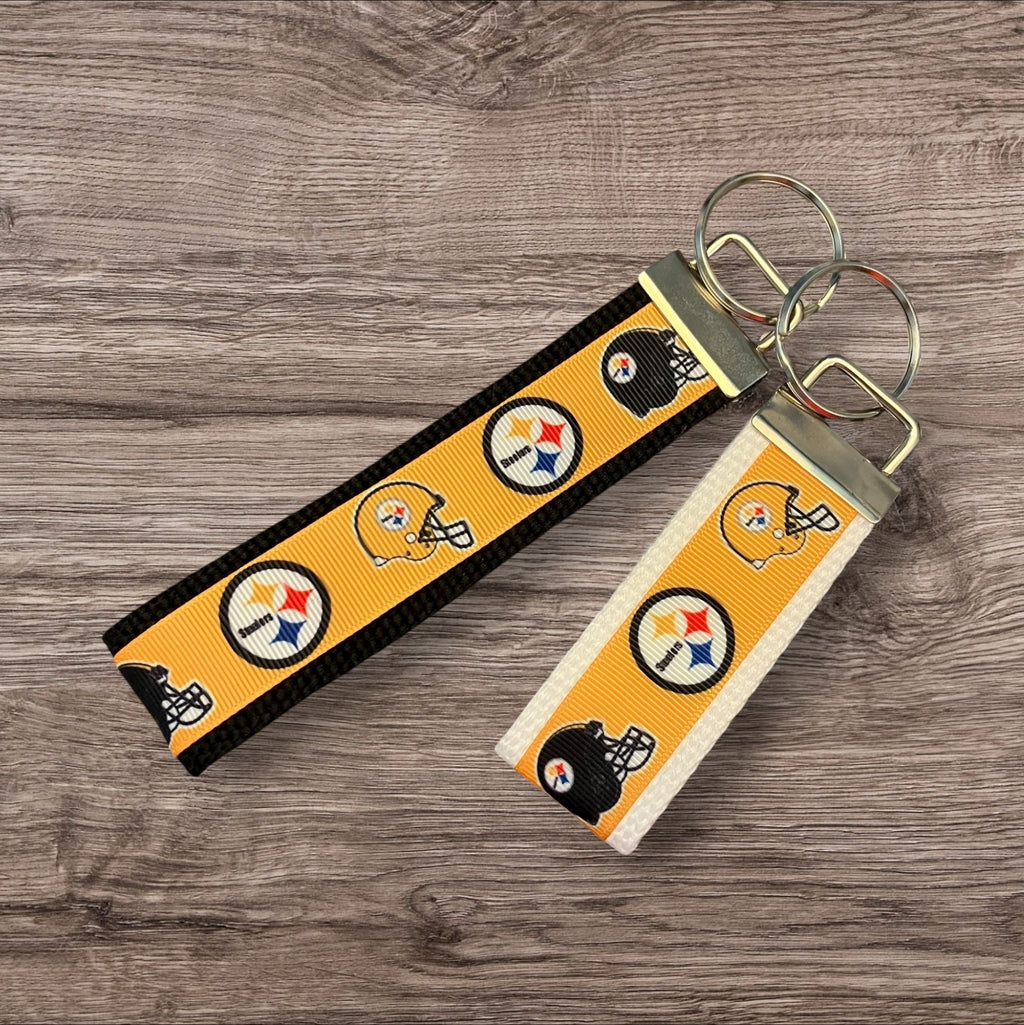 Pittsburgh Steelers inspired Personalized  Key Fob wristlet  - 2 sizes available   FREE  personalization embroidery -  Football
