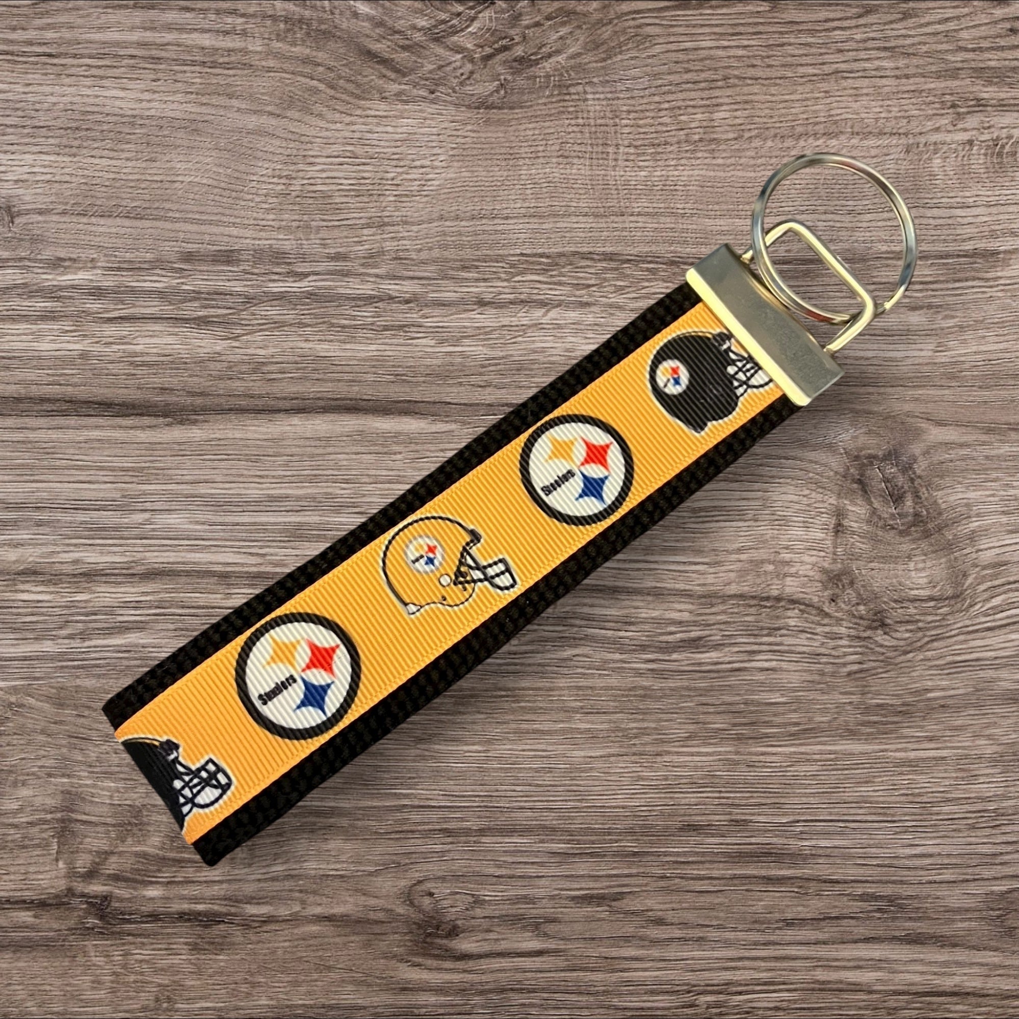 Pittsburgh Steelers inspired Personalized  Key Fob wristlet  - 2 sizes available   FREE  personalization embroidery -  Football