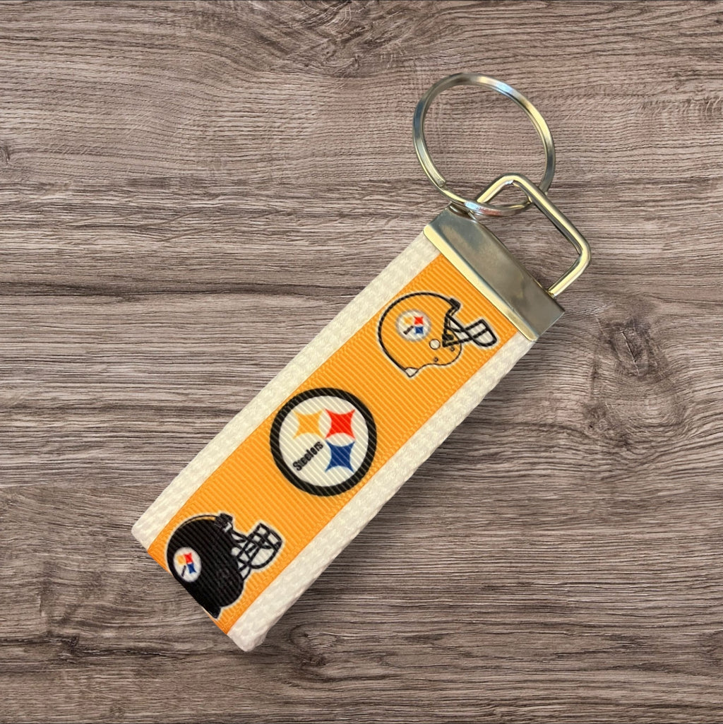 Pittsburgh Steelers inspired Personalized  Key Fob wristlet  - 2 sizes available   FREE  personalization embroidery -  Football
