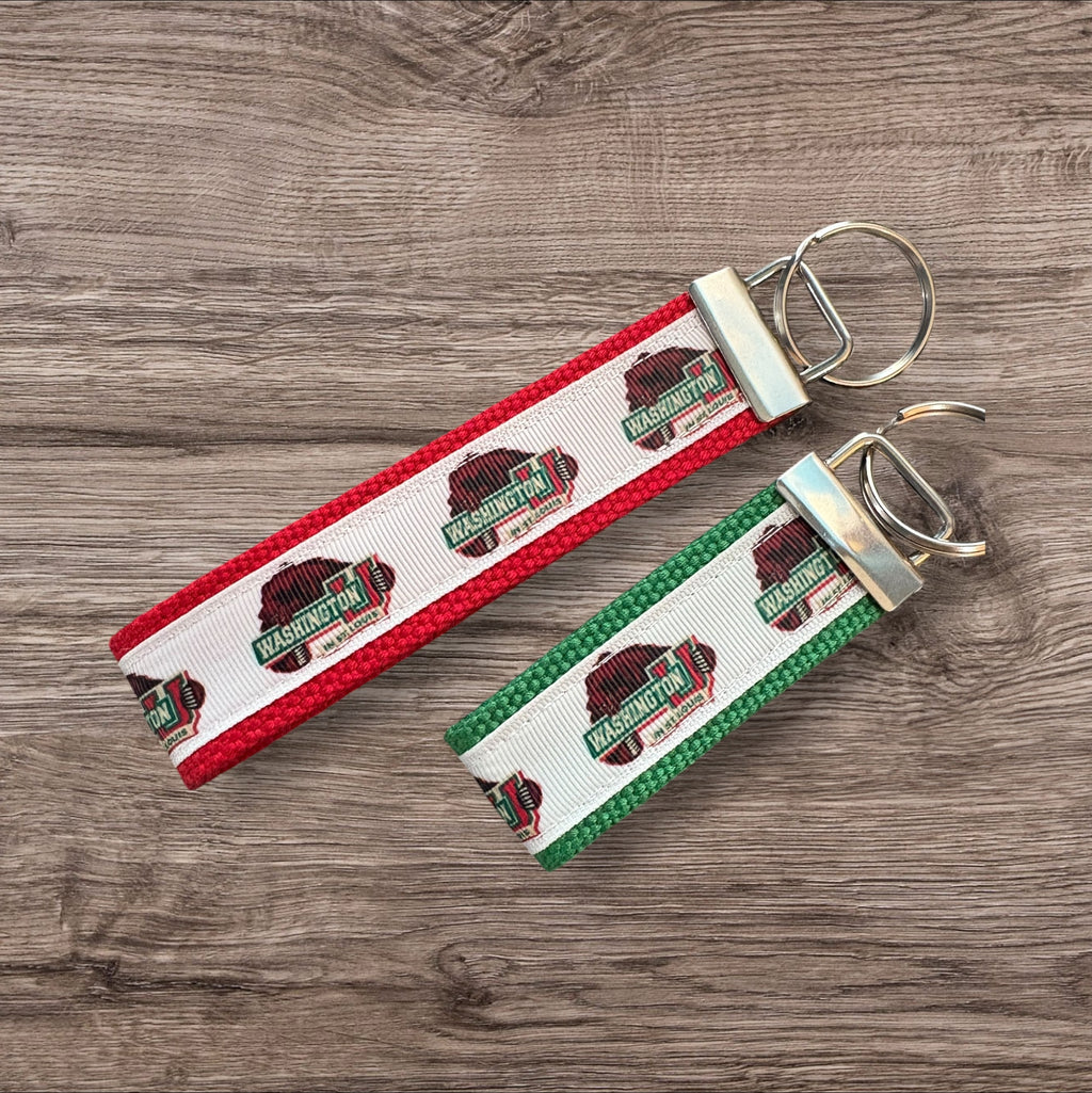 Personalized College / University  Inspired Keychain, key fob, luggage, alumni, merch  - Washington University in St. Louis  2 sizes available  ** Free Embroidery**