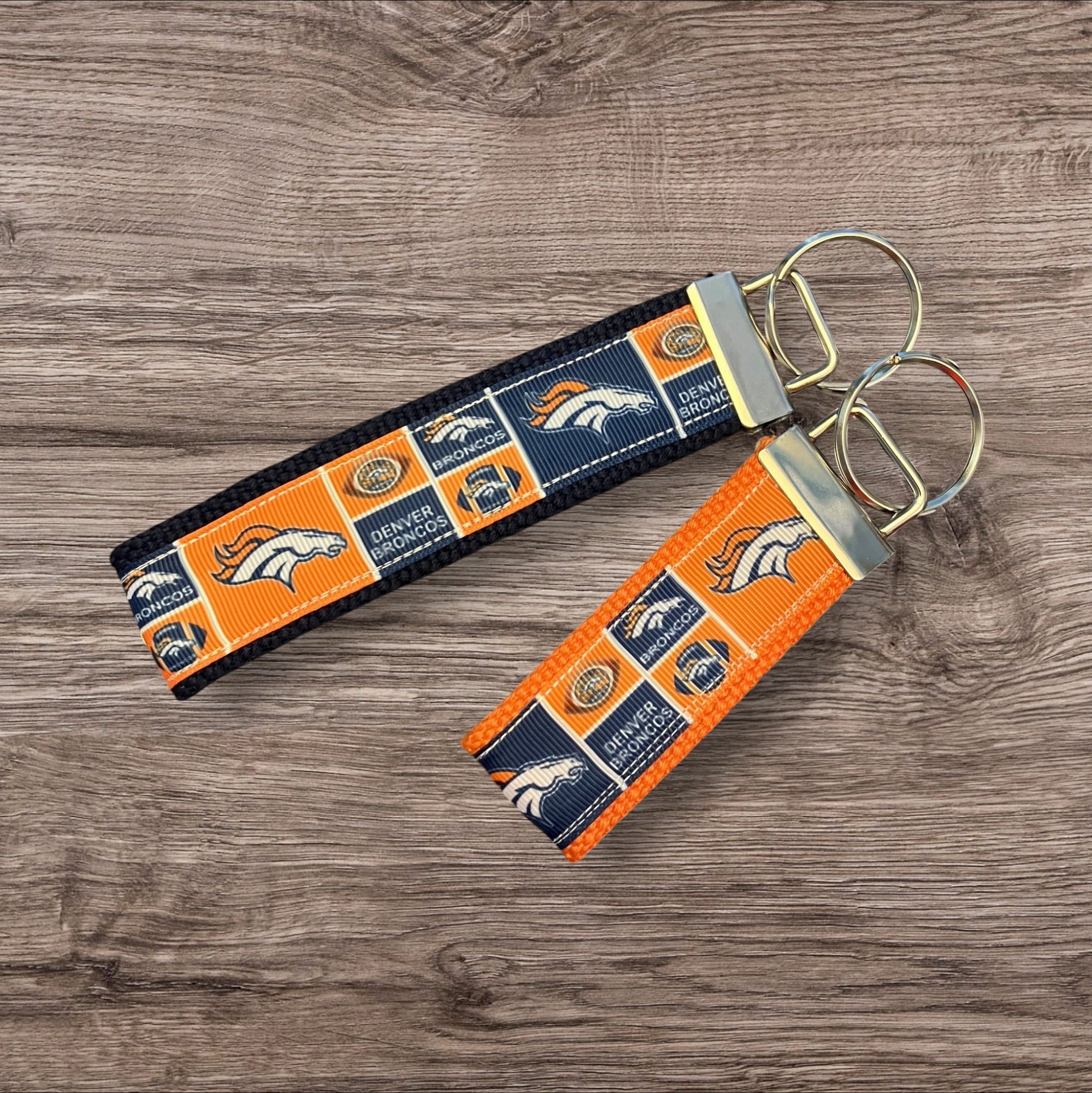 Denver Broncos inspired Personalized  Key Fob wristlet  - 2 sizes available   FREE  personalization embroidery -  Football