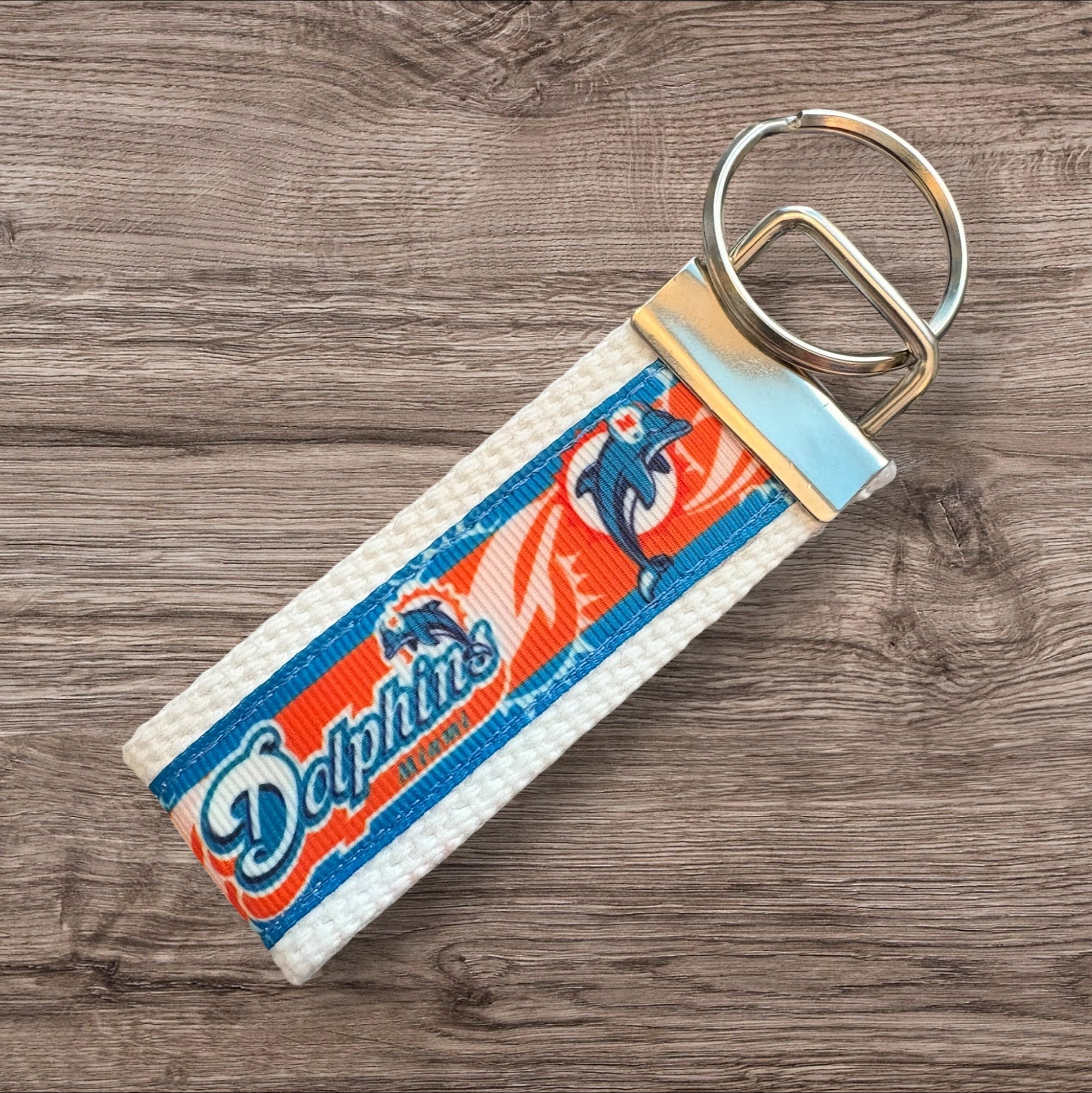 Miami Dolphins inspired Personalized  Key Fob wristlet  - 2 sizes available   FREE  personalization embroidery -  Football