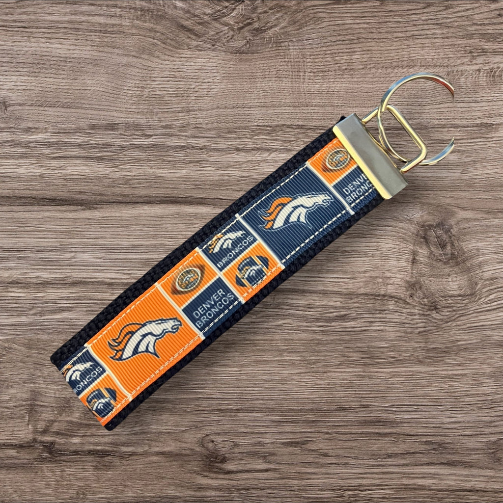 Denver Broncos inspired Personalized  Key Fob wristlet  - 2 sizes available   FREE  personalization embroidery -  Football