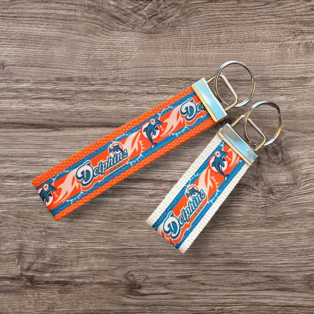Miami Dolphins inspired Personalized  Key Fob wristlet  - 2 sizes available   FREE  personalization embroidery -  Football