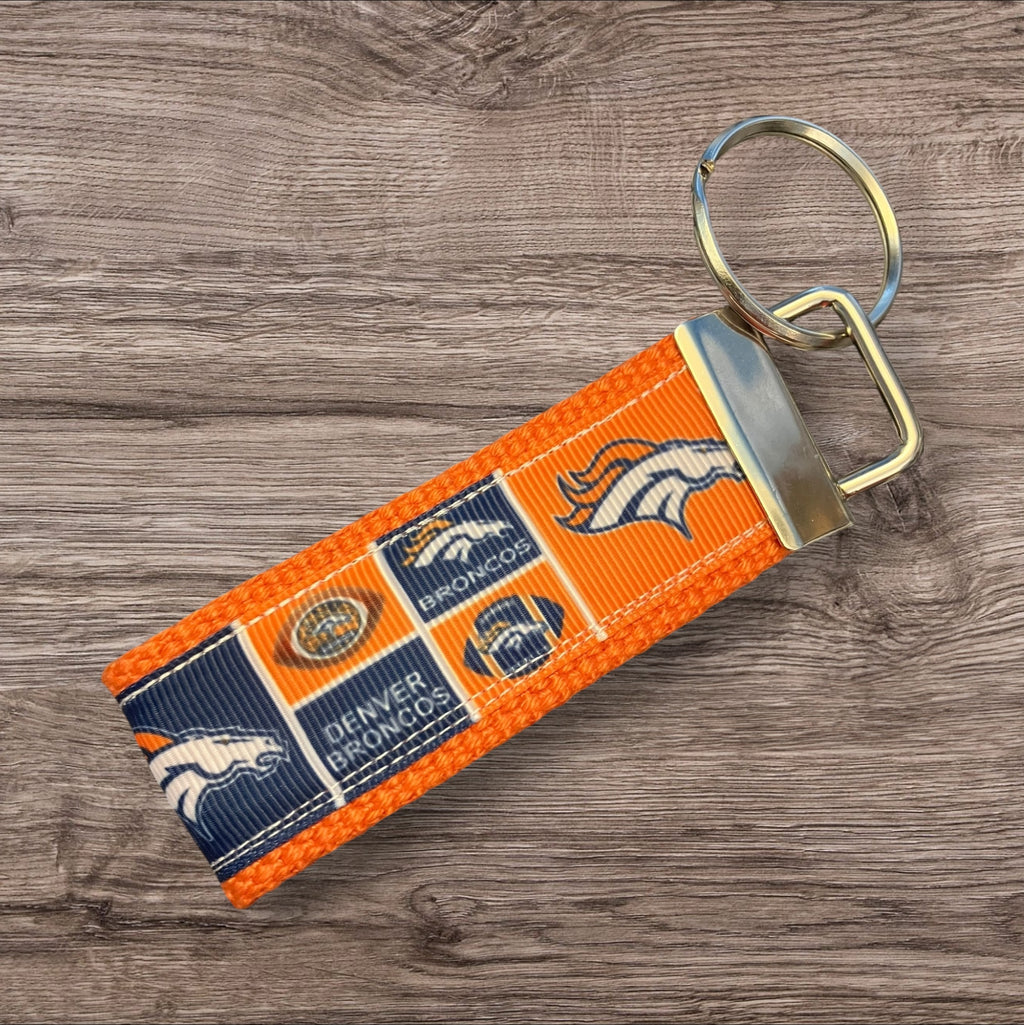 Denver Broncos inspired Personalized  Key Fob wristlet  - 2 sizes available   FREE  personalization embroidery -  Football