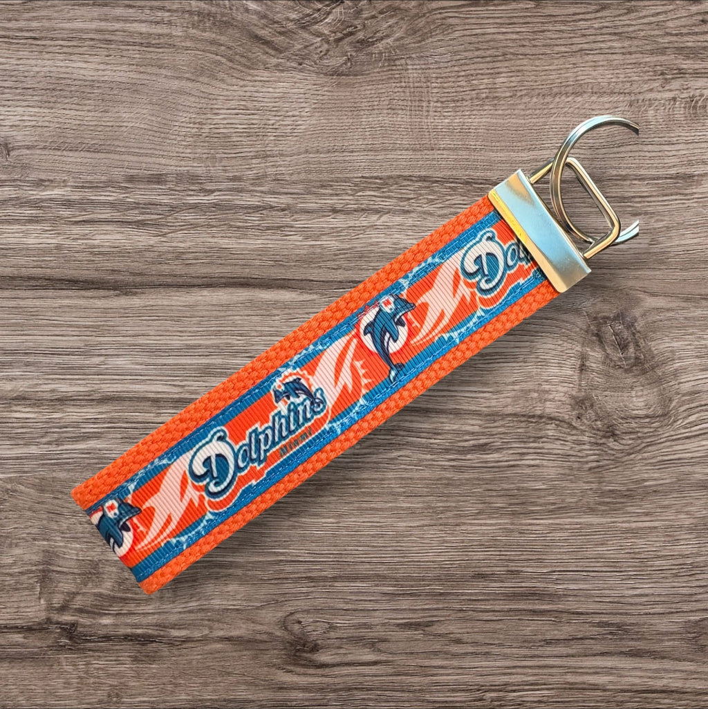 Miami Dolphins inspired Personalized  Key Fob wristlet  - 2 sizes available   FREE  personalization embroidery -  Football