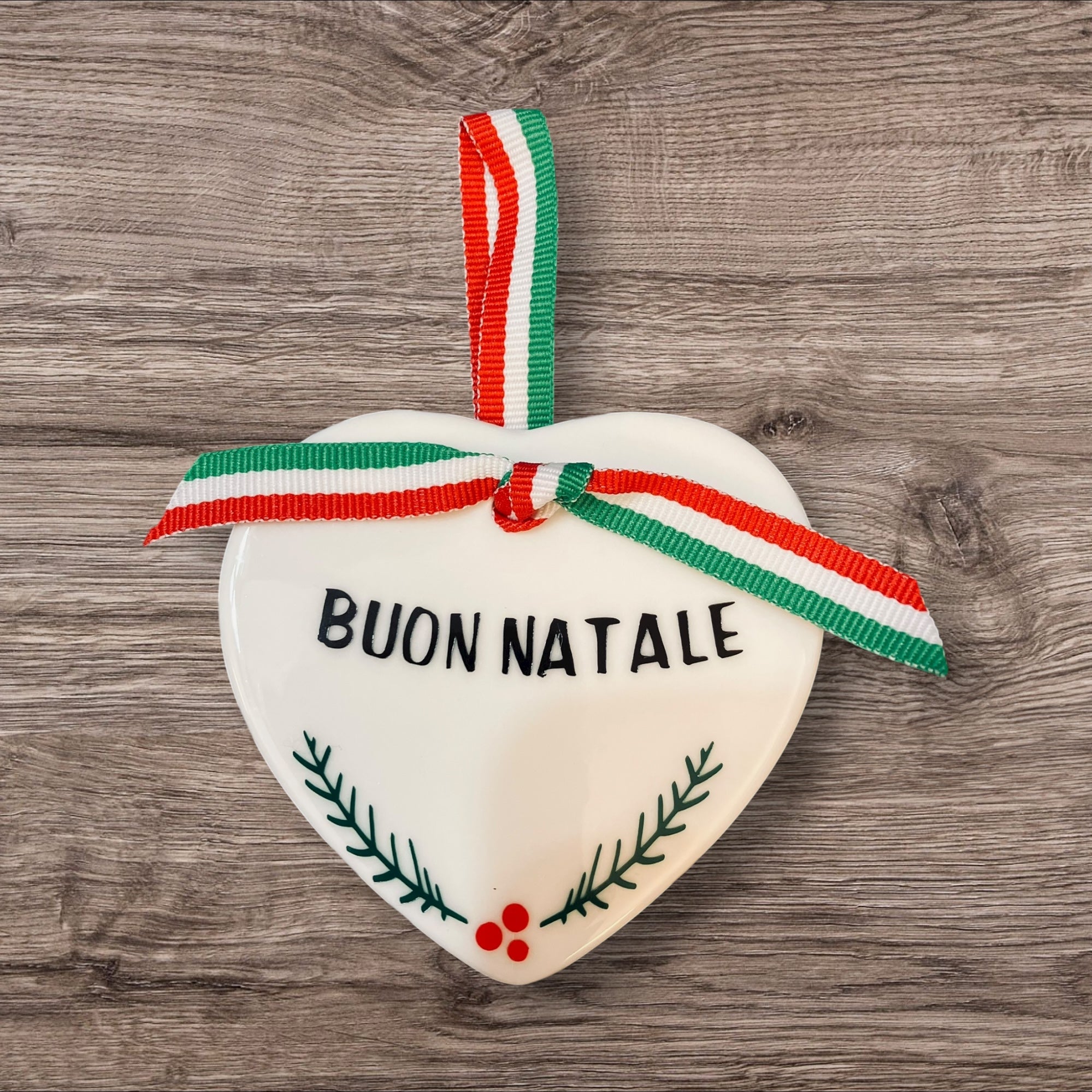 Buon Natale Ceramic Heart Ornament: Italian Christmas, Personalized 2025