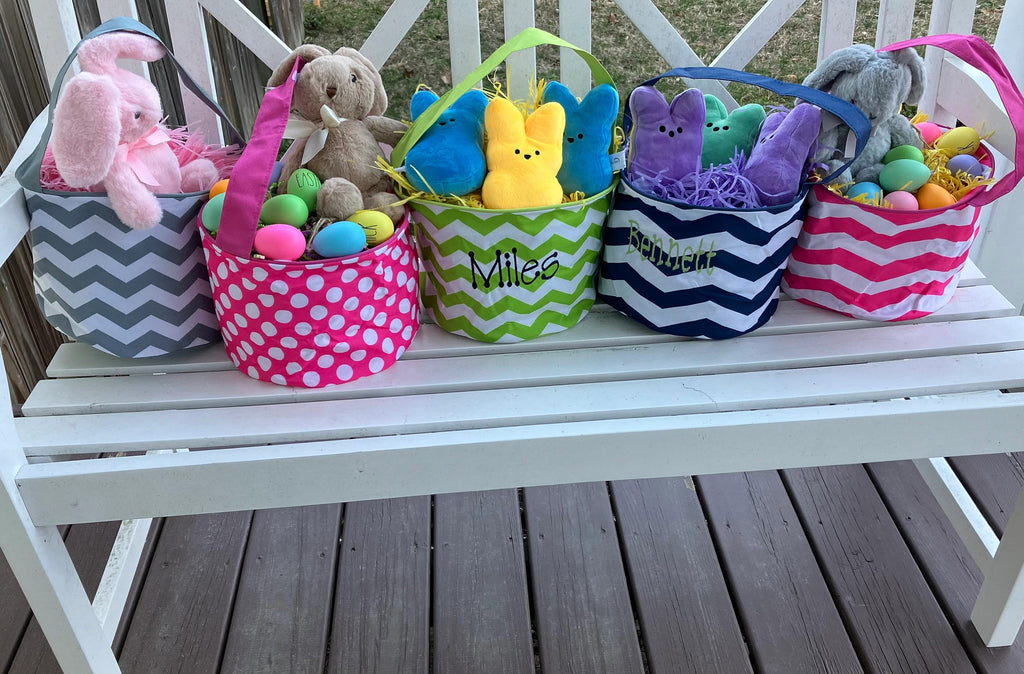 Personalized Easter Basket Bucket: Embroidered Name, Collapsible Tote - Embroidery included