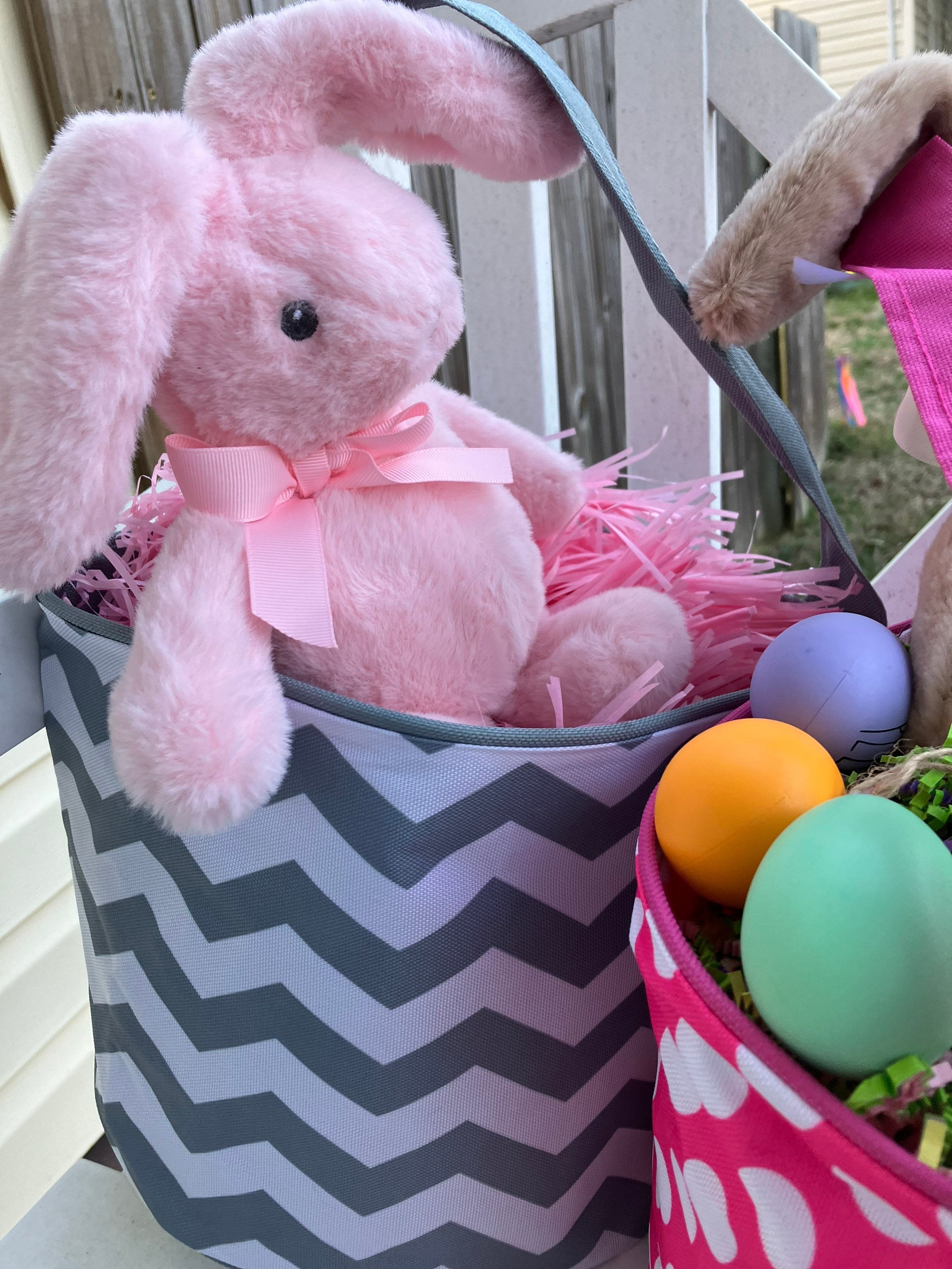 Personalized Easter Basket Bucket: Embroidered Name, Collapsible Tote - Embroidery included