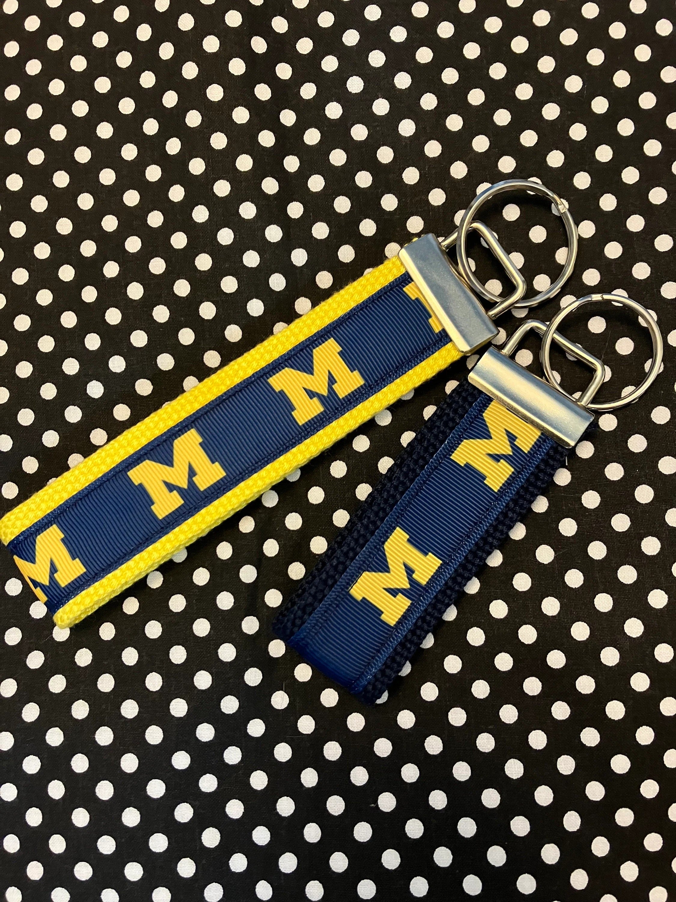 Personalized College  / University of Michigan Inspired Keychain, key fob, luggage, alumni, merch  -  University 2 sizes available  ** Free Embroidery**